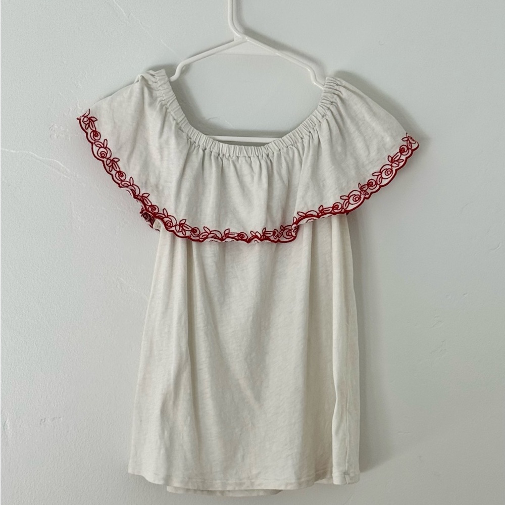 J. Crew White Blouse with Red Embroidery
